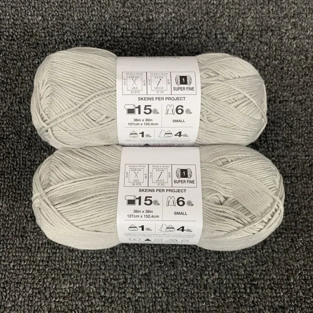 Lot Of 2 Big Twist Baby Bunny Yarn Light Gray 3.5 oz 284 yds Each New Super Fine